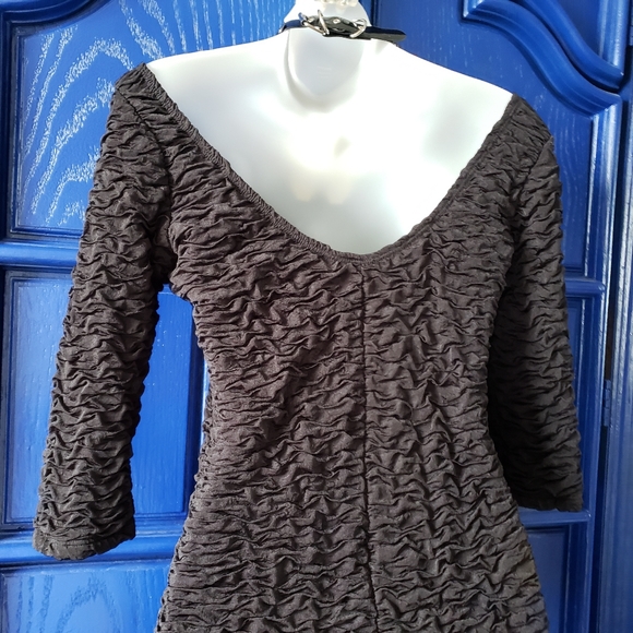 90s Micro Mini Black Rouched Dress Off The Shoulder - Picture 11 of 14
